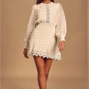 Lulu's Lust and Love Ivory Embroidered Lace Long Sleeve Dress
